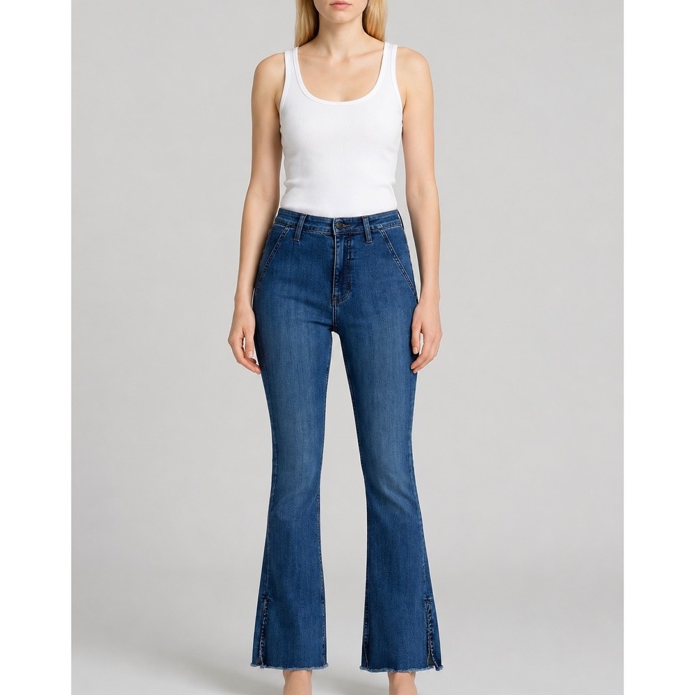 Free People We The Free Flare Jeans Womens 25 Blue Side Slit Denim Pants Boho - Picture 1 of 13